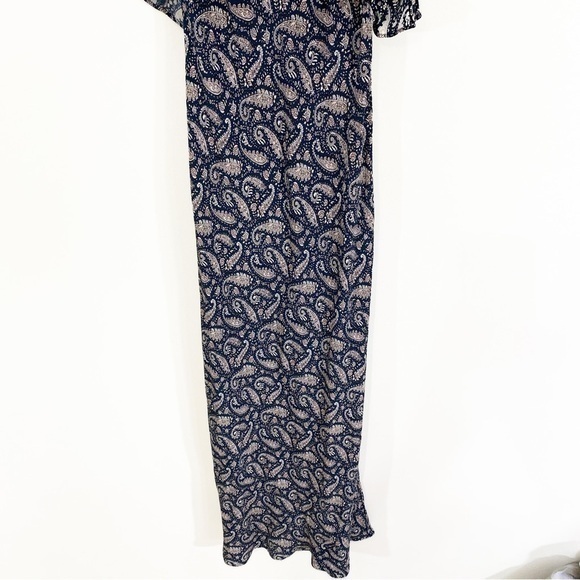 J. Crew 2 Ruffle Silk Slip Dress in Midnight Paisley Navy Ruffle Flounce Neck - Picture 3 of 12